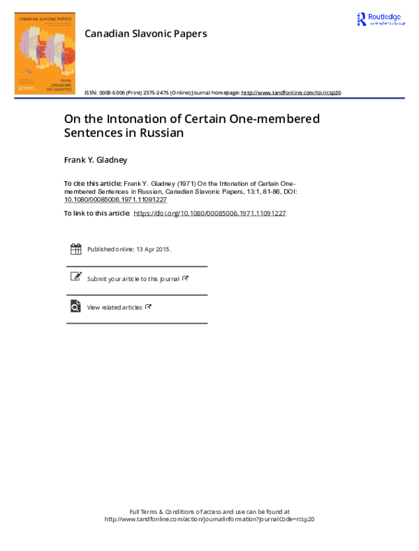 (PDF) On the Intonation of Certain One-membered Sentences in Russian