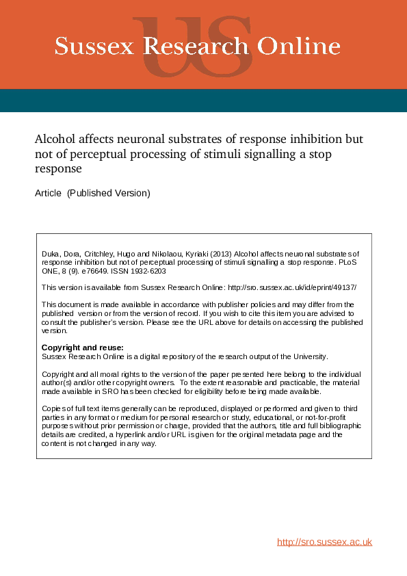 (PDF) Alcohol Affects Neuronal Substrates of Response Inhibition but ...
