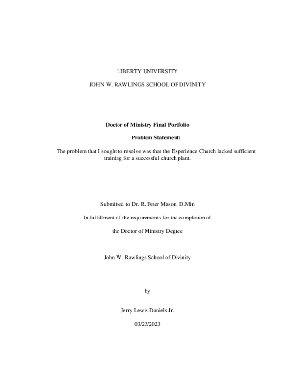 (PDF) Doctor of Ministry Portfolio Research