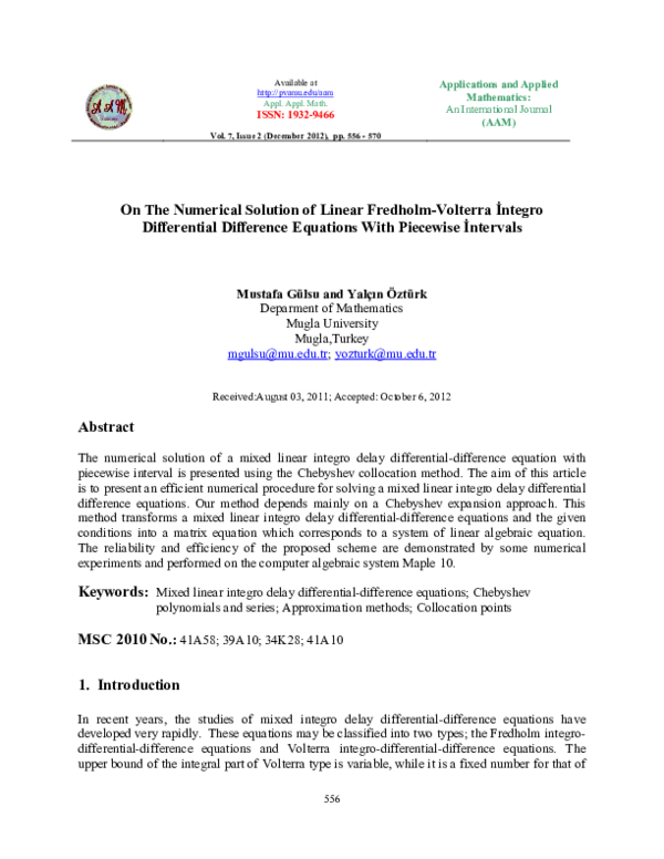 (PDF) On the numerical solution of linear Fredholm-Volterra integro ...
