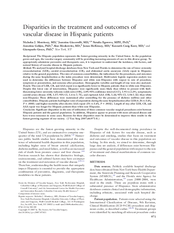(PDF) Disparities in the treatment and outcomes of vascular disease in ...