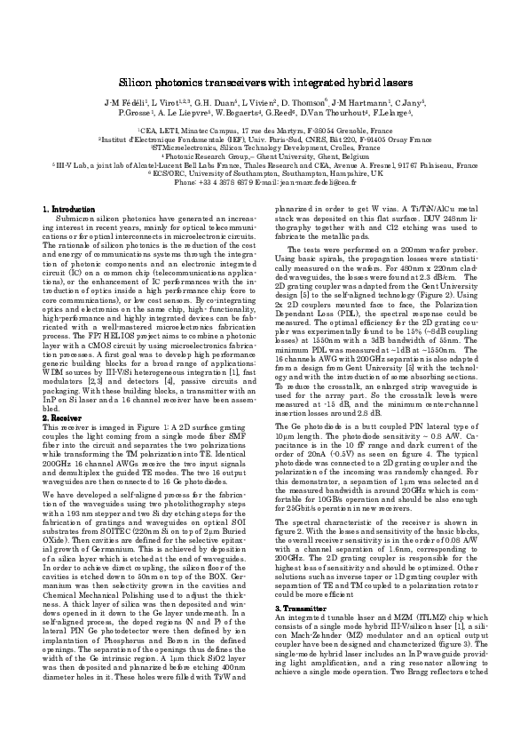 (PDF) Silicon photonics transceivers with integrated hybrid lasers