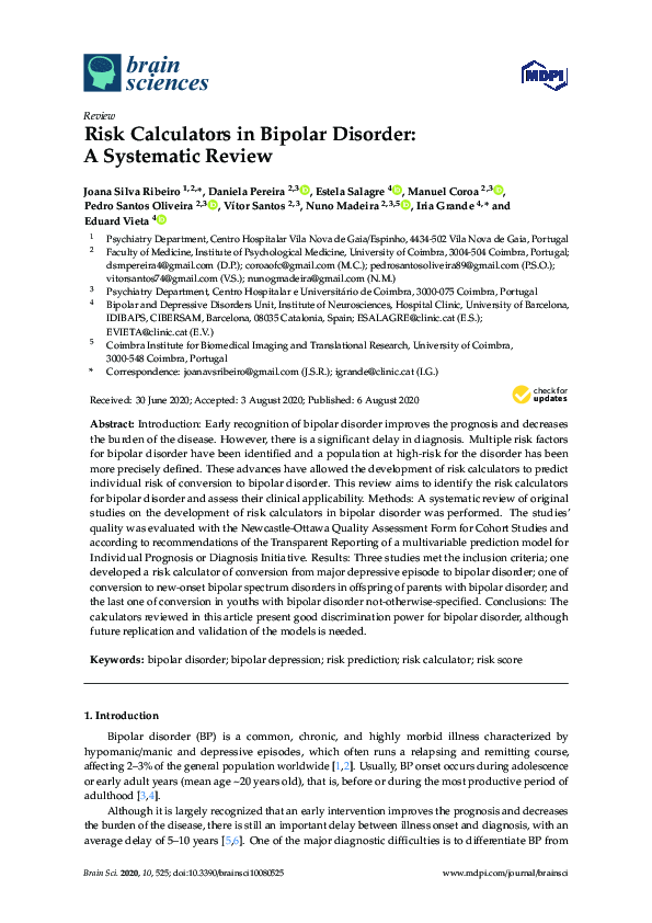 (PDF) Risk Calculators in Bipolar Disorder: A Systematic Review