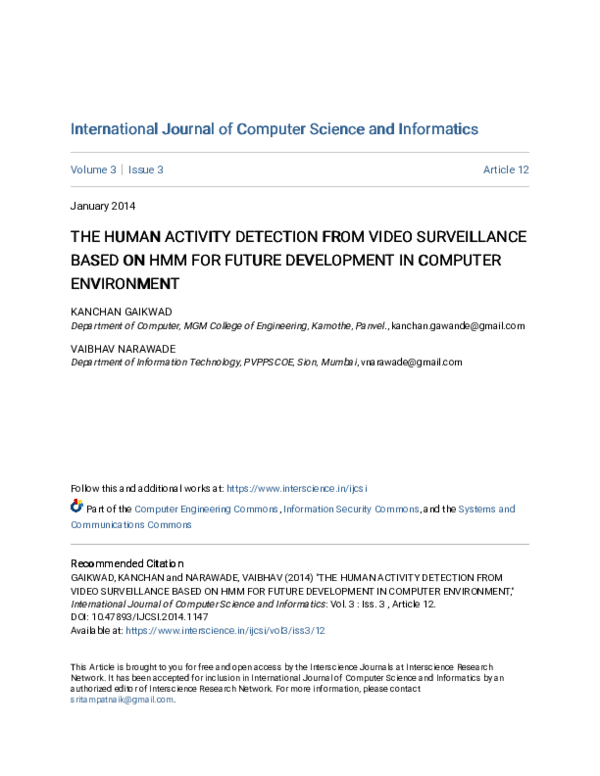 (PDF) The Human Activity Detection from Video Surveillance Based on HMM ...