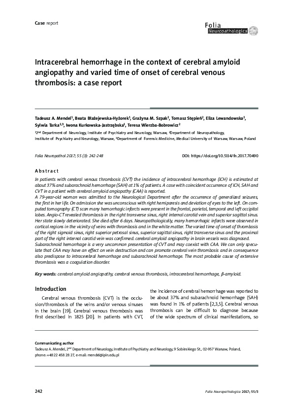 (PDF) Intracerebral hemorrhage in the context of cerebral amyloid ...