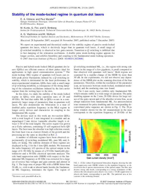 (PDF) Stability of the mode-locked regime in quantum dot lasers
