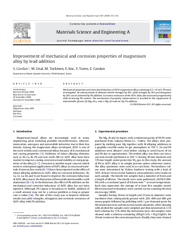(PDF) Improvement of mechanical and corrosion properties of magnesium ...