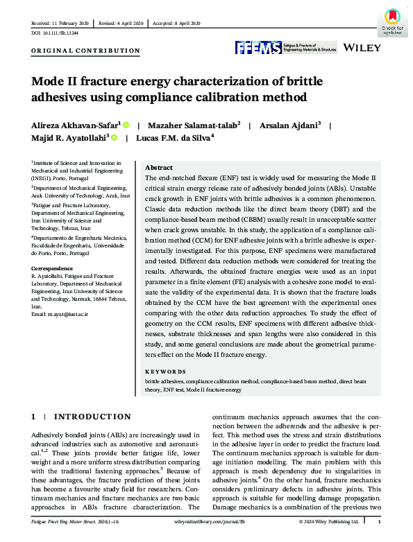(PDF) Mode II fracture energy characterization of brittle adhesives ...