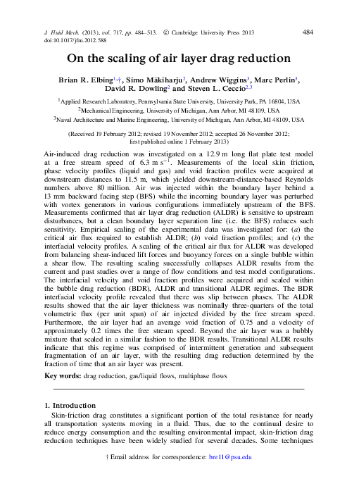 (PDF) On the scaling of air layer drag reduction