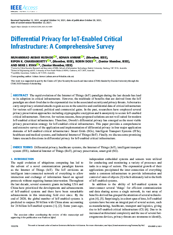 (PDF) Differential Privacy for IoT-Enabled Critical Infrastructure: A ...