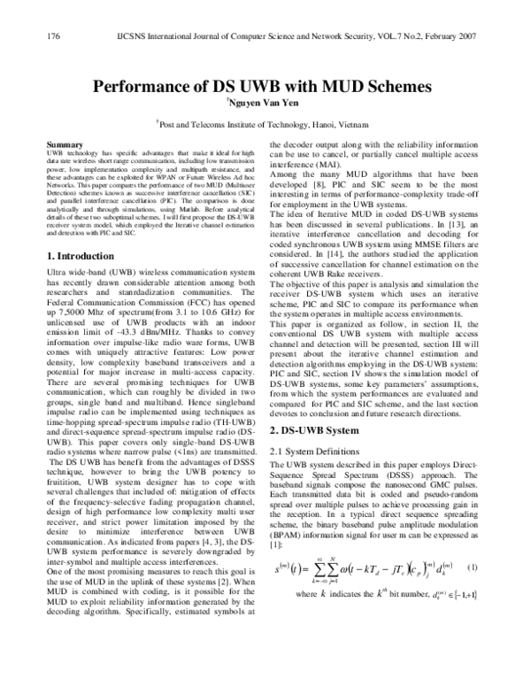(PDF) Performance of DS UWB with MUD Schemes