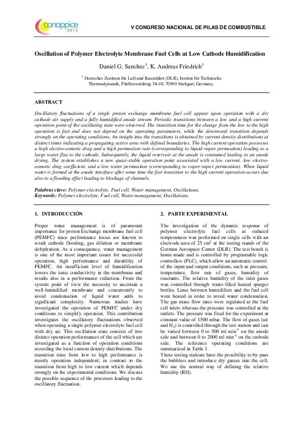 (PDF) Oscillations of PEM fuel cells at low cathode humidification
