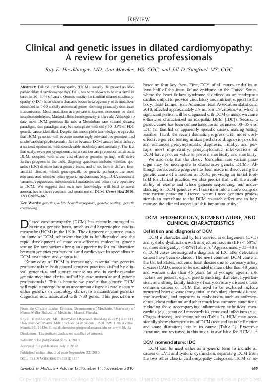 (PDF) Clinical and genetic issues in dilated cardiomyopathy: A review ...