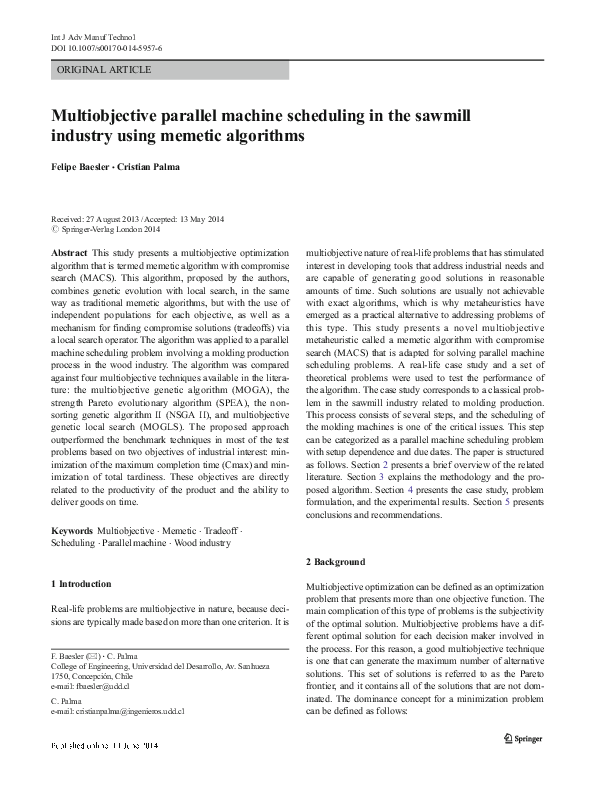 (PDF) Multiobjective parallel machine scheduling in the sawmill ...