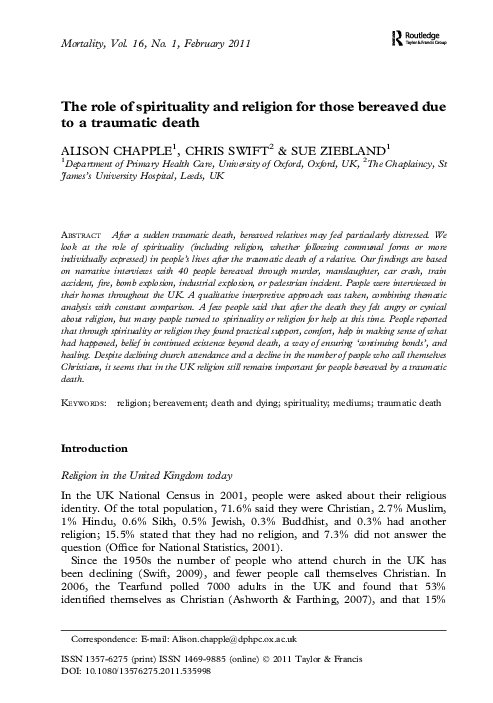(PDF) The role of spirituality and religion for those bereaved due to a ...