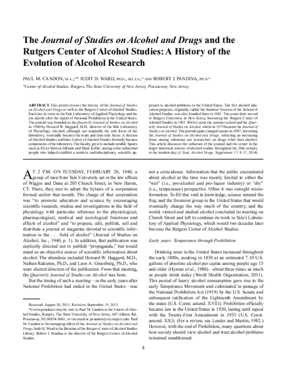 (PDF) The Journal of Studies on Alcohol and Drugs and the Rutgers ...
