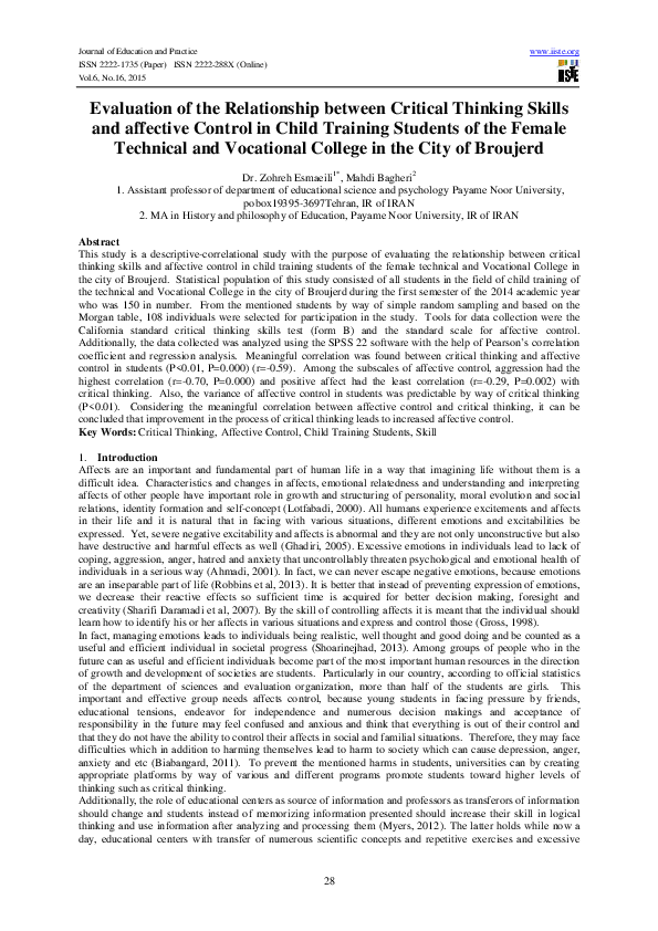 (PDF) Evaluation of the Relationship between Critical Thinking Skills ...
