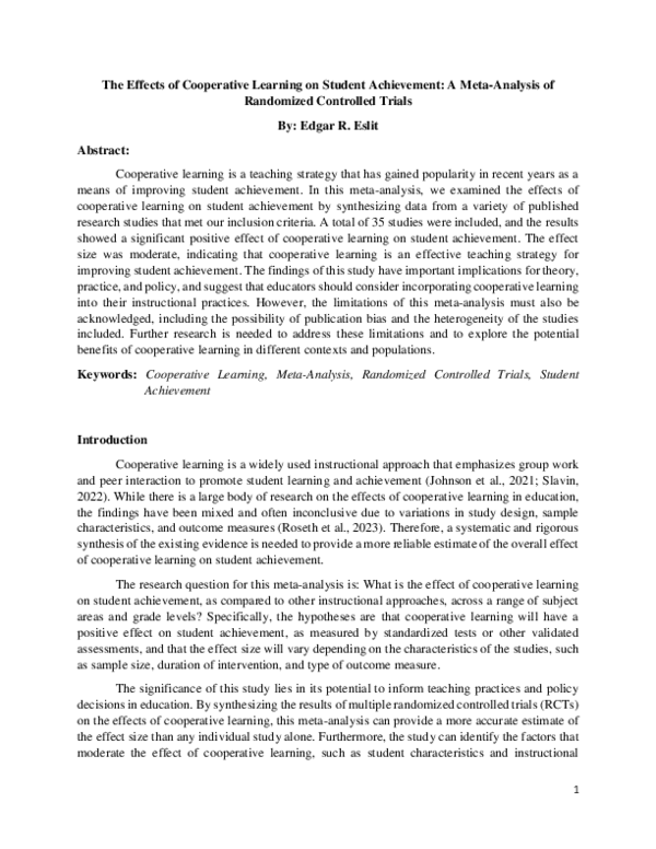 (PDF) The Effects of Cooperative Learning on Student Achievement: A ...