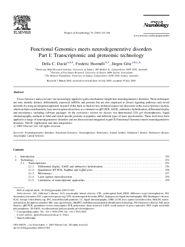 (PDF) Functional Genomics meets neurodegenerative disorders