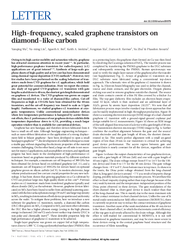 (PDF) Highfrequency, scaled graphene transistors on diamondlike