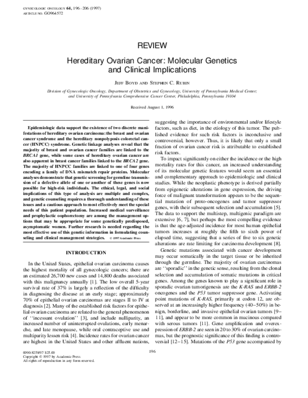 (PDF) Hereditary Ovarian Cancer: Molecular Genetics and Clinical ...