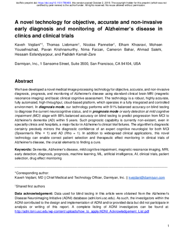 (PDF) A novel technology for objective, accurate and non-invasive early ...