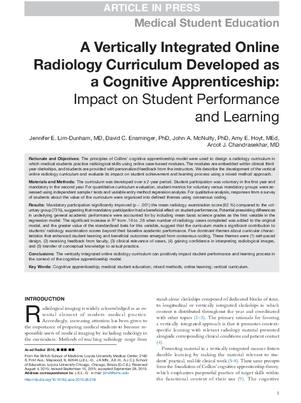 (PDF) A Vertically Integrated Online Radiology Curriculum Developed as