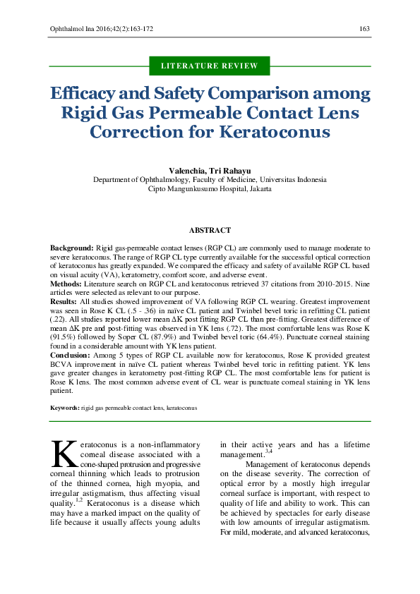 (PDF) Efficacy and Safety Comparison among Rigid Gas Permeable Contact Lens Correction for