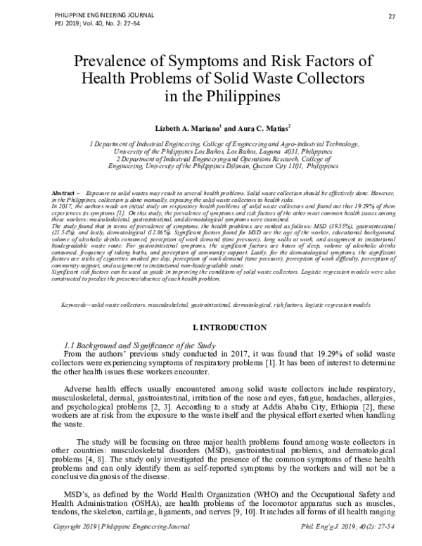 (PDF) Prevalence of Symptoms and Risk Factors of Health Problems of ...