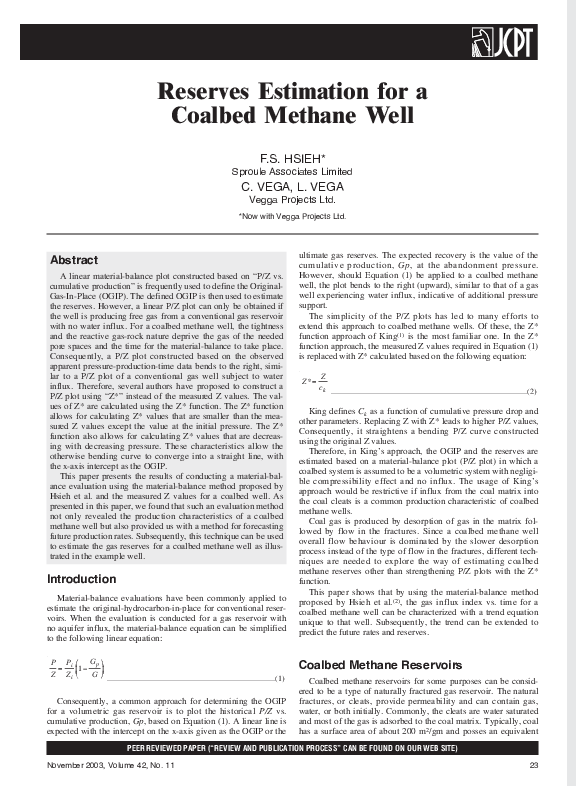 (PDF) Reserves Estimation for a Coalbed Methane Well
