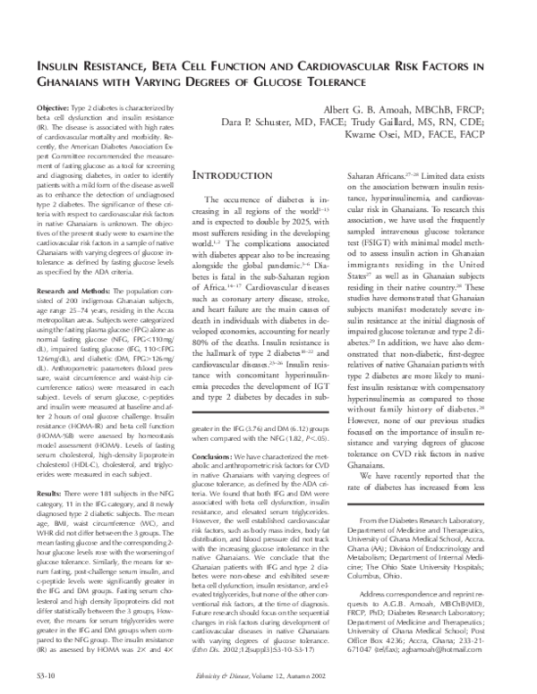 (PDF) Insulin resistance, beta cell function and cardiovascular risk ...
