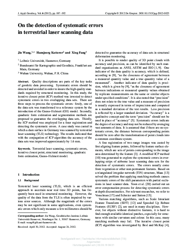 (PDF) On the detection of systematic errors in terrestrial laser ...