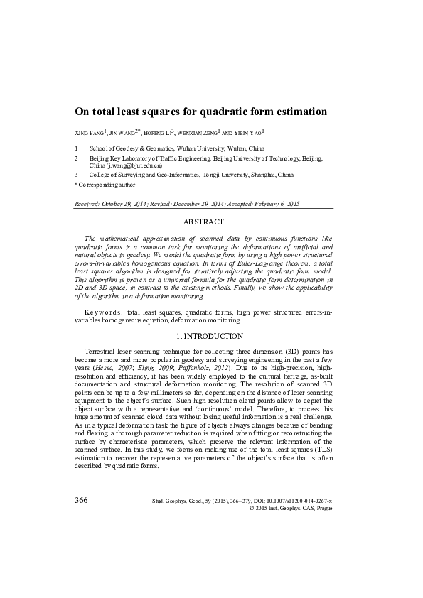 (PDF) On total least squares for quadratic form estimation