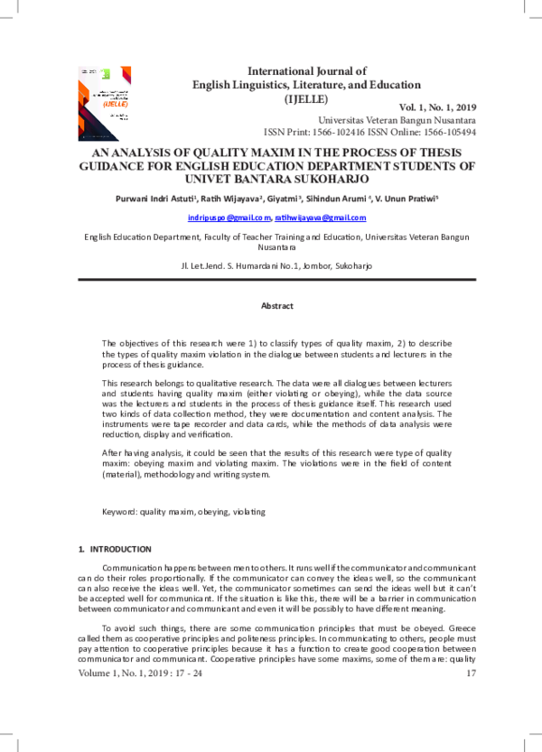 (PDF) An Analysis of Quality Maxim in the Process of Thesis Guidance ...