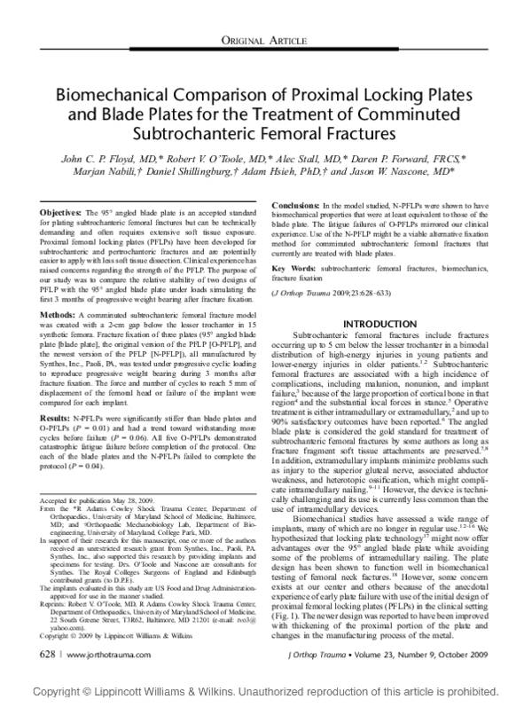 (PDF) Biomechanical Comparison of Proximal Locking Plates and Blade ...