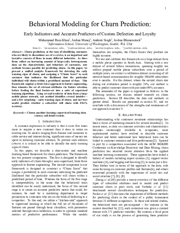 (PDF) Behavioral Modeling for Churn Prediction: Early Indicators and ...
