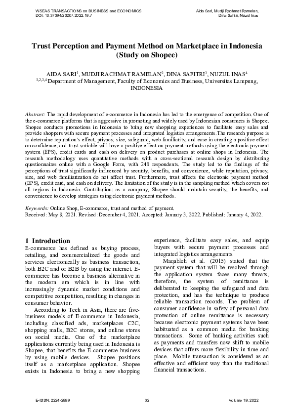 (PDF) Trust Perception and Payment Method on Marketplace in Indonesia ...