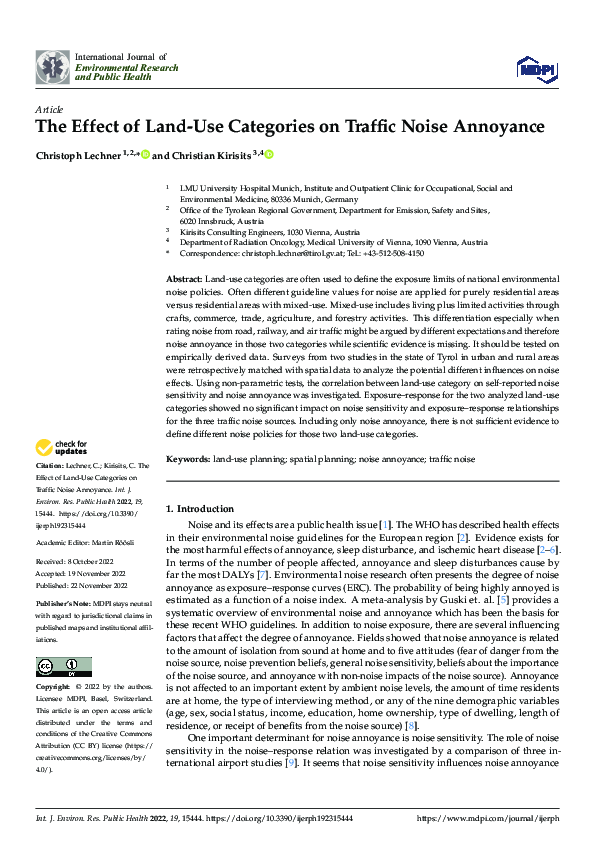 (PDF) The Effect of Land-Use Categories on Traffic Noise Annoyance