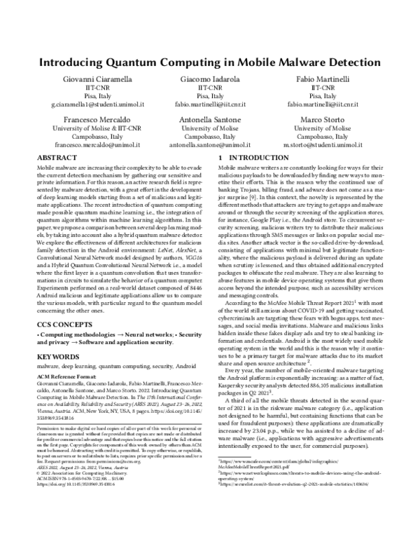 (PDF) Introducing Quantum Computing in Mobile Malware Detection