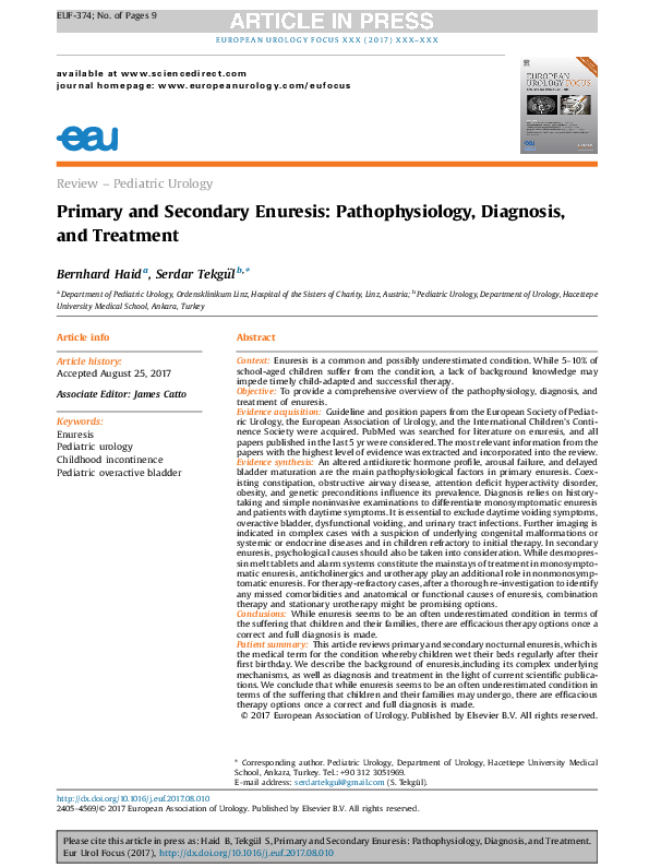 (PDF) Primary and Secondary Enuresis Pathophysiology, Diagnosis, and