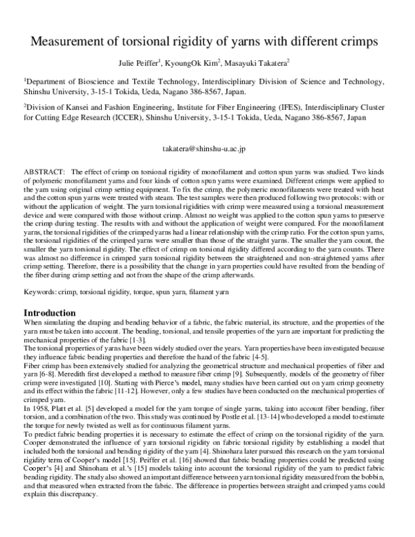 (PDF) Measurement of torsional rigidity of yarns with different crimps
