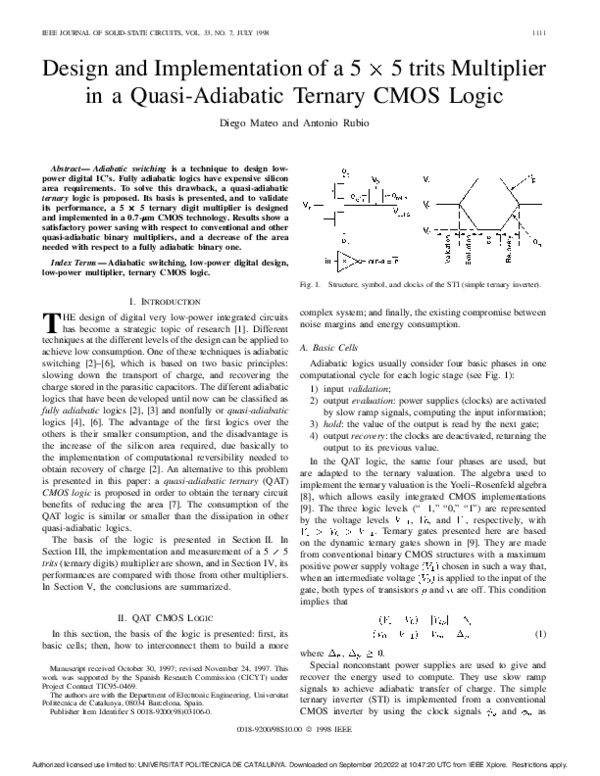 (PDF) Design and implementation of a 5×5 trits multiplier in a quasi ...