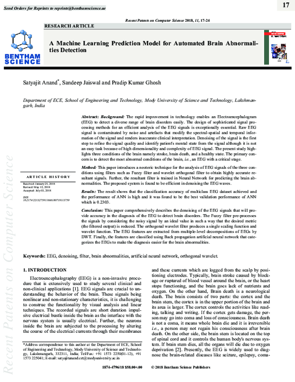  pdf a machine learning prediction model for automated brain
