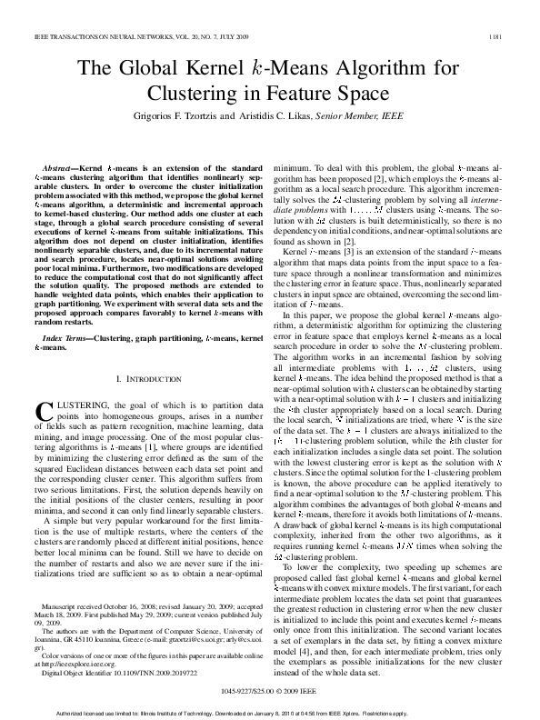 (PDF) The Global Kernel $k$-Means Algorithm for Clustering in Feature Space