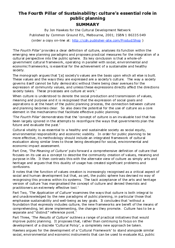 (PDF) The fourth pillar of sustainability: culture's essential role in ...