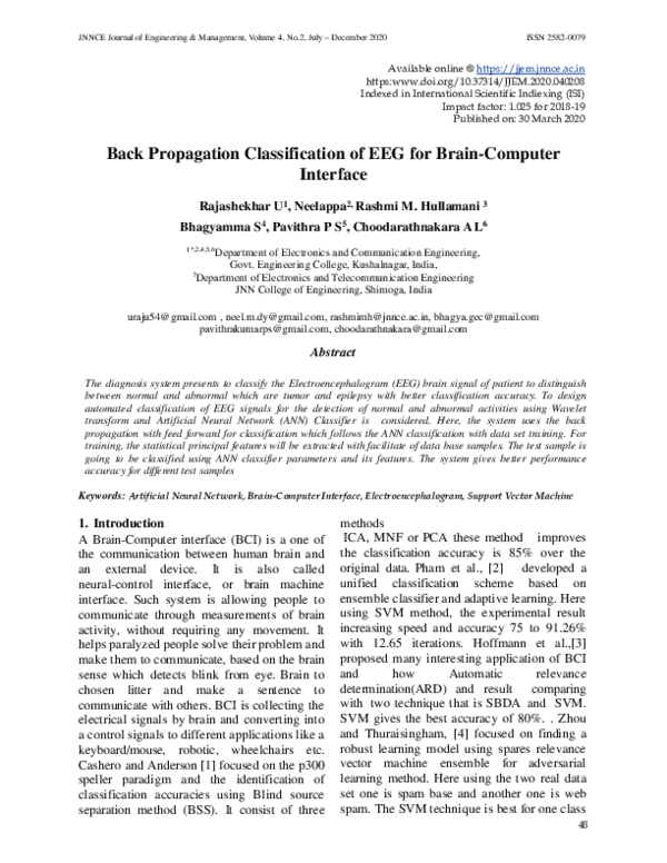 (PDF) Back Propagation Classification of EEG for Brain-Computer Interface