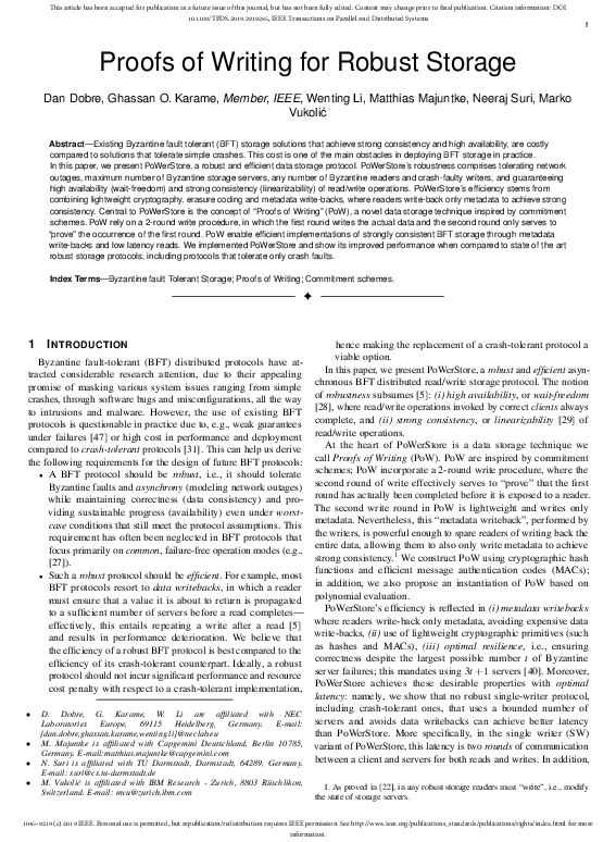 (PDF) Proofs of Writing for Robust Storage