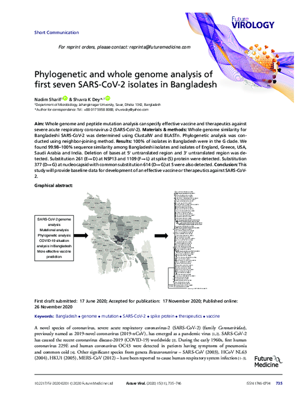 (PDF) Phylogenetic and whole genome analysis of first seven SARS-CoV-2 ...
