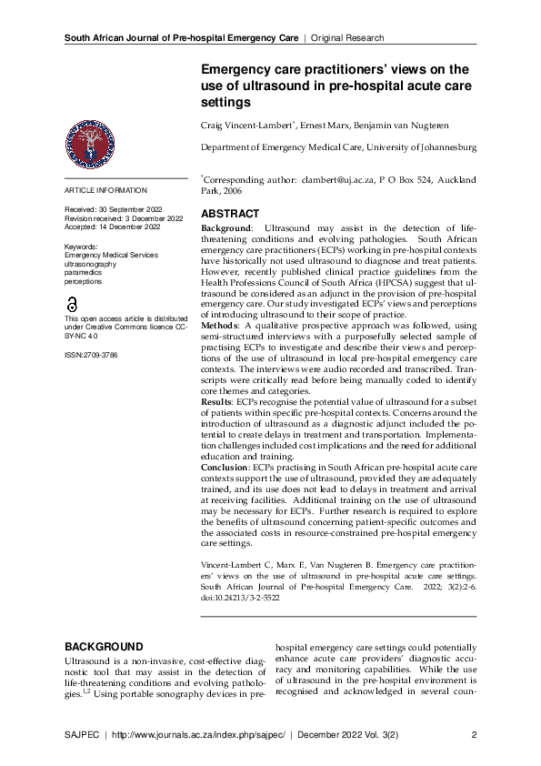 (PDF) Emergency care practitioners’ views on the use of ultrasound in ...