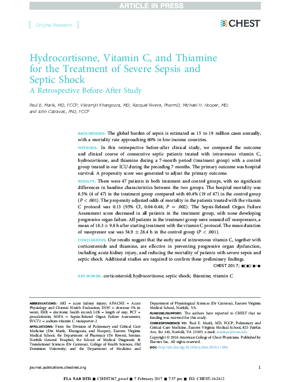 (PDF) Hydrocortisone, Vitamin C and Thiamine for the Treatment of